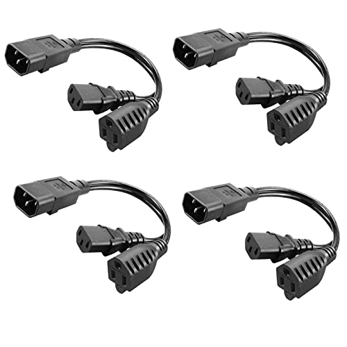 4 Pack C14 to C13+NEMA 5-15R Y Splitter Power Plug Cord