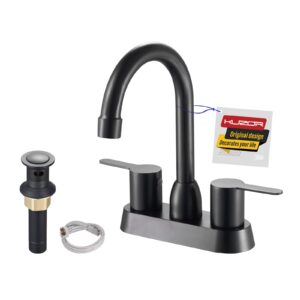 kuzor centerset bathroom faucets 2 handle 3 hole bathroom sink faucet matte black bathroom faucet 4 inch swivel spout with pop up drain and water supply hoses