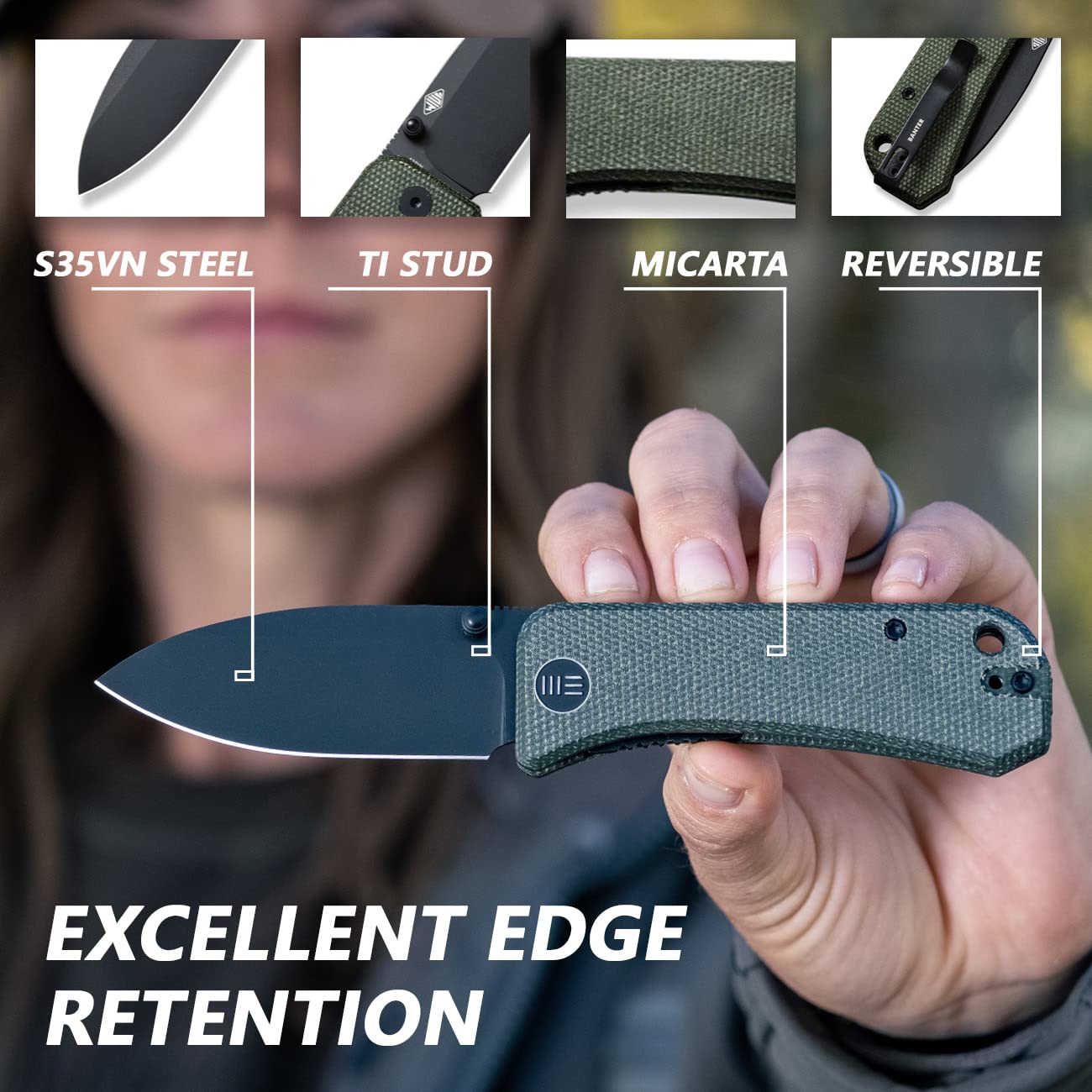 WeKnife Banter Pocket Knife for EDC, Ben Petersen Folding Knife with 2.9”S35VN Blade, Titanium Thumb Stud Opener 2004B (Black)