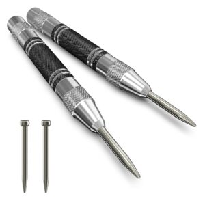 Glieskir 2 Pack Automatic Center Punch, 5 inch Heavy Duty Steel Spring Loaded Center Hole Punch with Adjustable Tension Punch Tool for Metal Wood Glass Plastic