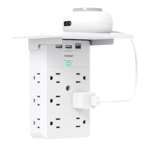 12-plug wall outlet extender with shelf, power strips, surge protector 12 ac outlets multi plug , 3 usb ports (1 usb c port) expander for home, office, school