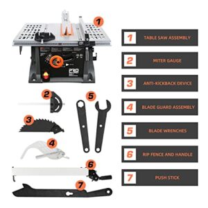 Table Saw 10 inch, Prostormer 15A Multifunctional Saw with Stand 45º -90º Blade Angle and about 5000RPM No-Load Speed for Woodworking