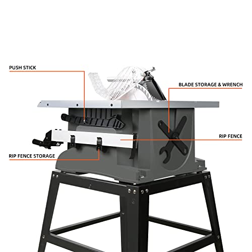 Table Saw 10 inch, Prostormer 15A Multifunctional Saw with Stand 45º -90º Blade Angle and about 5000RPM No-Load Speed for Woodworking