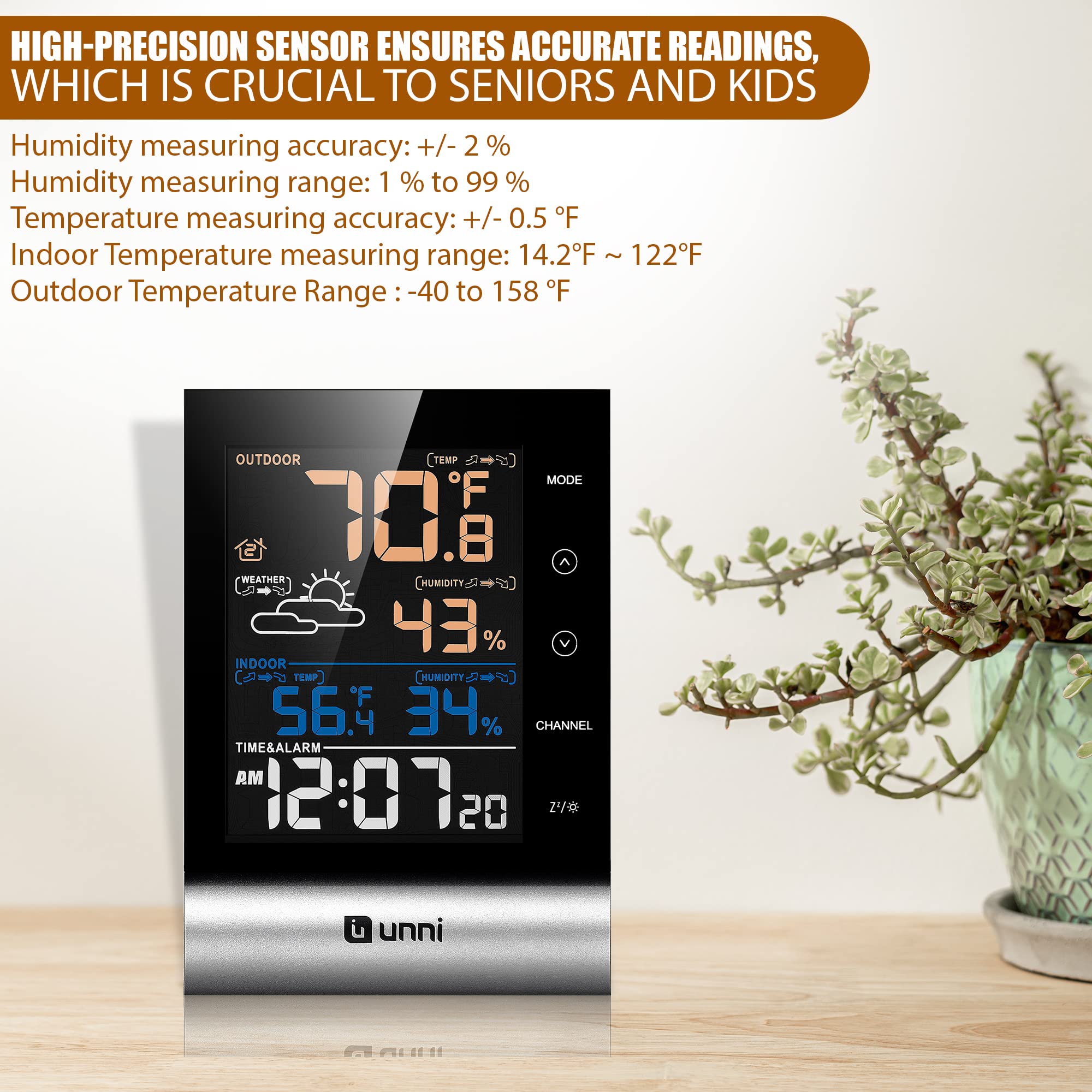 Indoor Outdoor Thermometers Wireless Temperature Humidity Monitor 328ft Range with High-Definition Screen & Wireless Remote Sensor