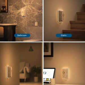 Outlet Extender with Night Light, Surge Protector, Power Strip, 5 Outlet Splitter (3 Side) and 4 USB Charger(1 USB C), USB Wall Charger, Multi Plug Outlets for Home, Office, Dorm Room Essentials