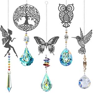 crystal suncatchers with prisms hanging window sun catcher decor indoor rainbow maker ornament owl hummingbird butterfly prism suncatchers gift, pack of 5 (silver)