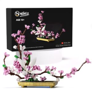 nifeliz lilac bonsai tree toy building kit and display model, unique home flower bouquet décor ideas, a creative and relaxing bonsai tree building project for adults, botanical collection(974 pieces)