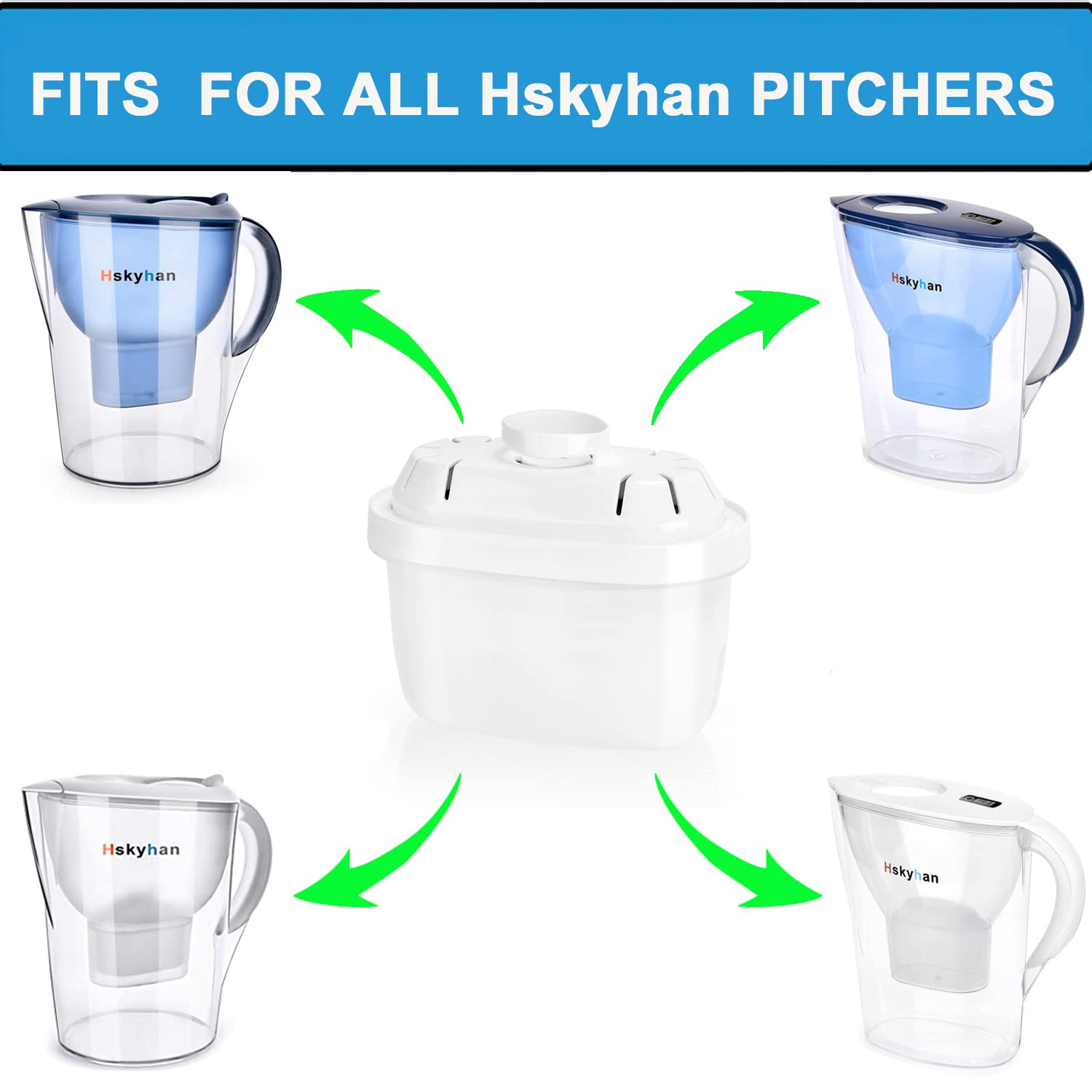 Hskyhan Alkaline Water Filter - 2022 Replacement Pitcher Water Filters, Improve PH Cartridge, 7 Stage Filtration System to Purify, Reduces Lead, Fluoride, Chlorine and More, 2 Pack