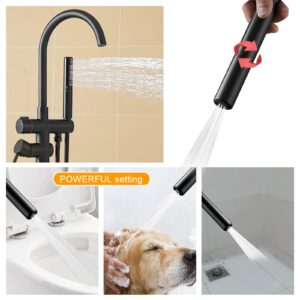 BESy Freestanding Bathtub Faucet Tub Filler Floor Mount Stand Brass Bathroom Tub Faucets with 2 Function Hand Shower Wand Swivel Spout, Matte Black Finish