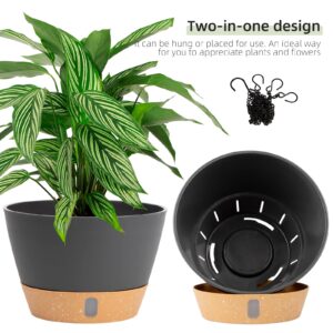 QCQHDU 2 Pack Hanging Planters Set,10 Inch Indoor Outdoor Hanging Plant Pot Basket,Hanging Flower Pot with Drainage Hole with 3 Hooks for Garden Home(Grey)