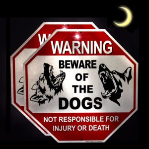 beware of dog sign reflective highly visible 12x12" dog warning signs beware of the dogs aluminum warning sign,2 pack, not responsible for injury or death , business, driveway alert