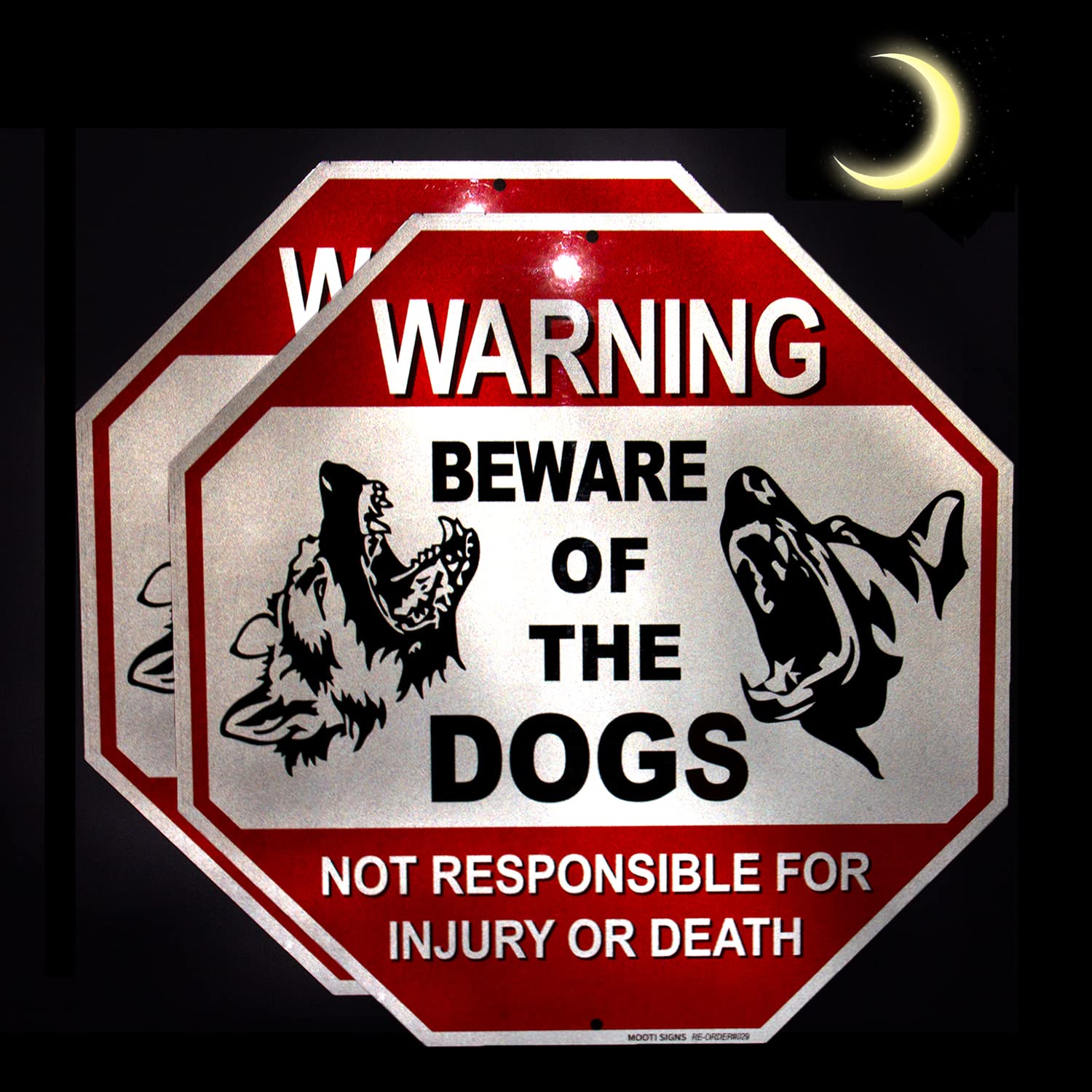 Beware of Dog Sign Reflective Highly Visible 12x12" Dog Warning Signs Beware of The Dogs Aluminum Warning Sign,2 Pack, Not Responsible for Injury Or Death , Business, Driveway Alert