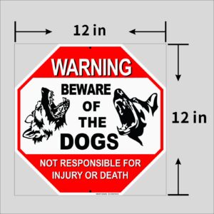 Beware of Dog Sign Reflective Highly Visible 12x12" Dog Warning Signs Beware of The Dogs Aluminum Warning Sign,2 Pack, Not Responsible for Injury Or Death , Business, Driveway Alert