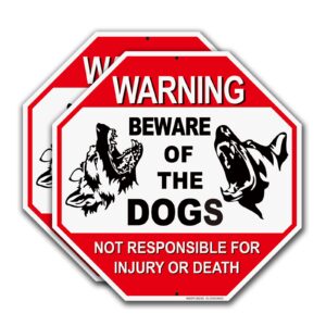 Beware of Dog Sign Reflective Highly Visible 12x12" Dog Warning Signs Beware of The Dogs Aluminum Warning Sign,2 Pack, Not Responsible for Injury Or Death , Business, Driveway Alert