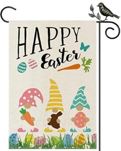 easter garden flag, double sided vertical burlap mini flag for garden yard house, happy easter outdoor bunny egg gnome small flag, farmhouse outside holiday decorative decoration, 12x18 inch