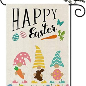 Easter Garden Flag, Double Sided Vertical Burlap Mini Flag for Garden Yard House, Happy Easter Outdoor Bunny Egg Gnome Small Flag, Farmhouse Outside Holiday Decorative Decoration, 12x18 Inch