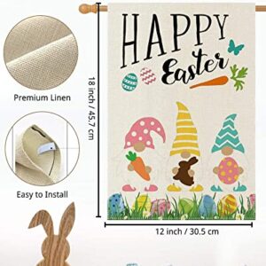 Easter Garden Flag, Double Sided Vertical Burlap Mini Flag for Garden Yard House, Happy Easter Outdoor Bunny Egg Gnome Small Flag, Farmhouse Outside Holiday Decorative Decoration, 12x18 Inch