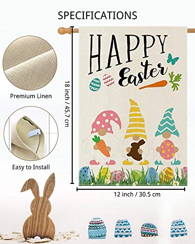 Easter Garden Flag, Double Sided Vertical Burlap Mini Flag for Garden Yard House, Happy Easter Outdoor Bunny Egg Gnome Small Flag, Farmhouse Outside Holiday Decorative Decoration, 12x18 Inch