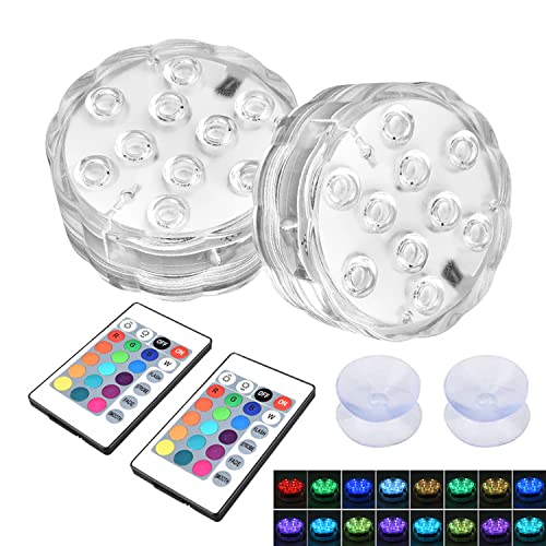 YHGSEE Submersible LED Lights, Waterproof Pond Lights, Pool Light Underwater Decorative Battery Operated RGB Color Changing Tea Lights with Remote Controlled for Outdoor Party (2 Pack)