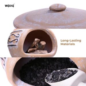 Wiosi Small Chiminea Outdoor Fireplace – Wood Burning Clay Chiminea with Protective Chimney Rain Lids and Solid Metal Stands - Terracotta Chimenea for Patio, Garden – Rustic Fire Pit Chimnea Chimney