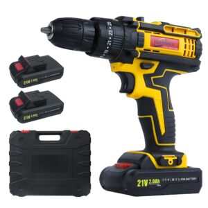 cordless drill driver with 2 battery, huhomco 21v power drill 85nm 25+3 clutch, 3/8" (10mm) keyless chuck, & built-in led electric screw driver