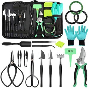 fanstate bonsai tree kit, 24 pcs bonsai tools set high carbon steel succulent trimming tools set include pruning shears, cutters, training wires, bonsai grooming care kit for starter gardening gifts