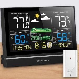 wittime 2076b weather station with atomic clock wireless indoor outdoor thermometer temperature and humidity monitor inside outside barometer with temp sensor