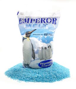 emperor blue ice melt. environmentally friendly ice melter and pet safe ice melt effective to temperatures of -15 degrees fahrenheit. comes in a 50lb bag (1)