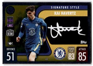 2021-22 topps match attax uefa champions league #439 kai havertz chelsea fc signature style foil official ucl soccer trading card in raw (nm or better) condition