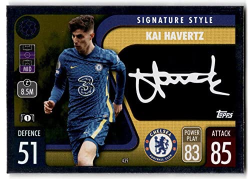 2021-22 Topps Match Attax UEFA Champions League #439 Kai Havertz Chelsea FC Signature Style Foil Official UCL Soccer Trading Card in Raw (NM or Better) Condition