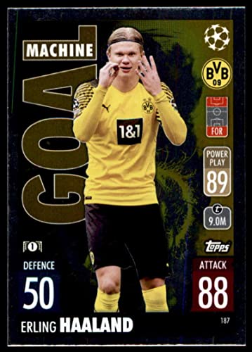 2021-22 Topps Match Attax UEFA Champions League #187 Erling Haaland Borussia Dortmund Goal Machine Foil Official UCL Soccer Trading Card in Raw (NM or Better) Condition