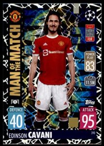 2021-22 topps match attax uefa champions league #390 edinson cavani manchester united man of the match foil official ucl soccer trading card in raw (nm or better) condition