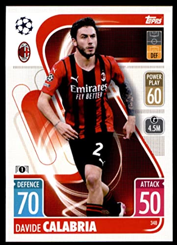 2021-22 Topps Match Attax UEFA Champions League #348 Davide Calabria AC Milan Official UCL Soccer Trading Card in Raw (NM or Better) Condition