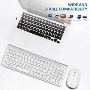 Wireless Keyboard and Mouse, USB Slim Compact Keyboard with Number pad, Ergonomics Quiet Keyboard Mouse for Laptop Computer PC Mac Windows, White Silver
