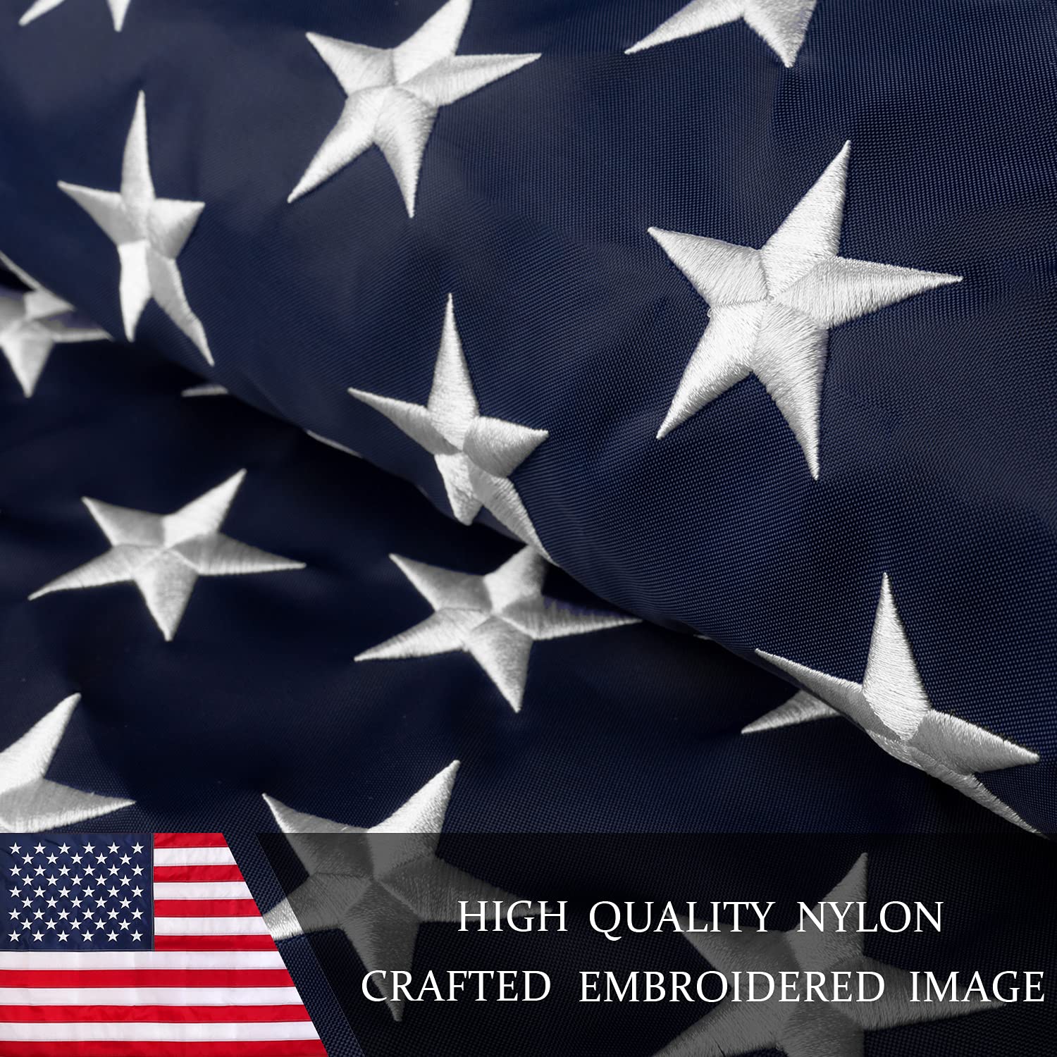 This 4x6 ft American Flag For Outside, USA Flags Strongest, Longest Lasting, Heavy Duty Nylon, Embroidered Stars, Sewn Stripes, Brass Grommets Perfect for Outdoors! Premium US Flag