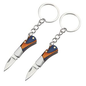 luvbestaken 2pcs small pocket knife, mini keychain knife, edc stainless steel knife, colorful wood handle folding knife, blade length 1.5 inch, with aluminum gift box 1
