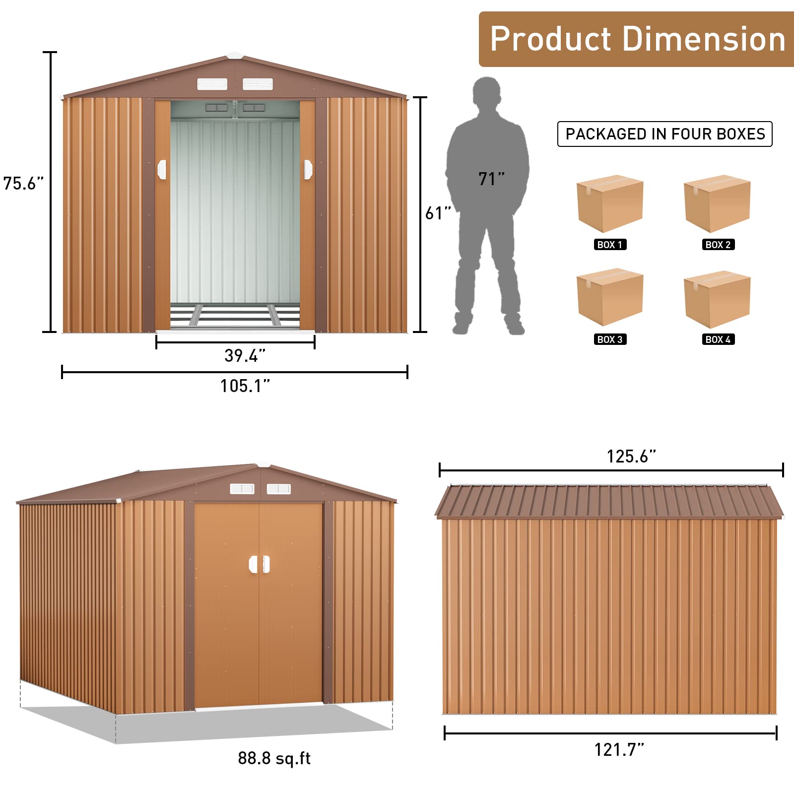 HOGYME 10.5' x 9.1' Storage Shed Large Metal Shed, Sheds &Outdoor Storage Clearance Suitable for Garden Tool Bike Lawn Mower Ladder, Utility Tool House w/Lockable/Sliding Door, 4 Vents, Coffee