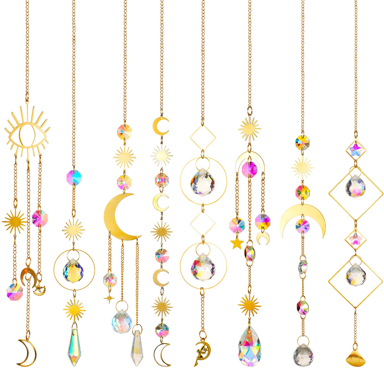 Crystals Hanging Sun Catcher Garden Prism Light Catcher Window Sun Catcher Chandelier Pendant Ornament for Home Office Party Decoration (Rainbow, 10 Pieces)