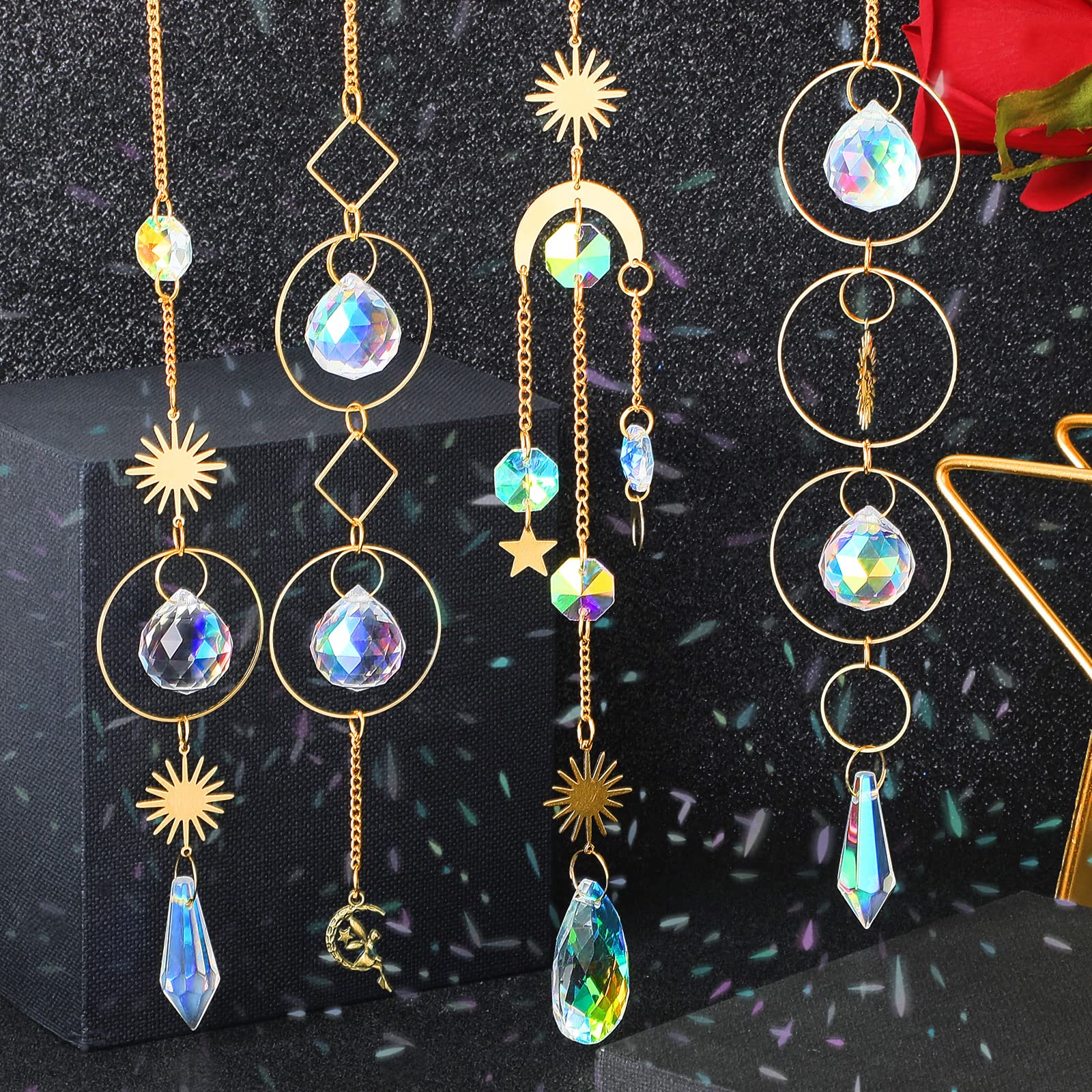 Crystals Hanging Sun Catcher Garden Prism Light Catcher Window Sun Catcher Chandelier Pendant Ornament for Home Office Party Decoration (Rainbow, 10 Pieces)