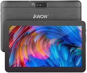 awow tablet 10.1 inch android 10 go tablet, quad-core processor, 32gb storage tablet computer, 1024x600 lcd display, 0.3mp and 2mp camera, 2.4g wifi, bluetooth 4.0, 5000mah battery capacity, black