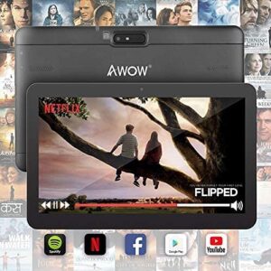 AWOW Tablet 10.1 inch Android 10 go Tablet, Quad-Core Processor, 32GB Storage Tablet Computer, 1024x600 LCD Display, 0.3MP and 2MP Camera, 2.4G WiFi, Bluetooth 4.0, 5000mAh Battery Capacity, Black