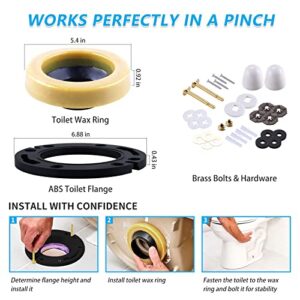 MENNTY Toilet Flange with Wax Ring for Toilets Replacement Kit Includes Bolts PVC Toilet Flange Repair Kit for 3" or 4" Pipes, Fit Toilet Install & Repair