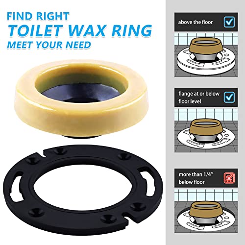 MENNTY Toilet Flange with Wax Ring for Toilets Replacement Kit Includes Bolts PVC Toilet Flange Repair Kit for 3" or 4" Pipes, Fit Toilet Install & Repair