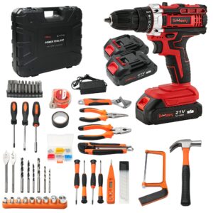 behappy 43 piece power tool set combo kit with 21v cordless power drill driver, home tool kit set with diy hand accessories tool kits in storage case