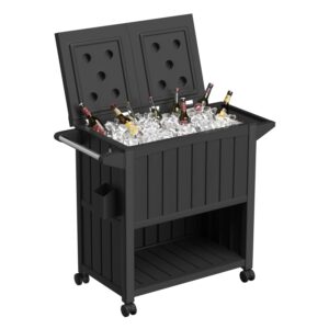 Devoko 85 Quart Rolling Ice Chest Portable Movable Dining Cart Table Cooler Outdoor PP Cart on Wheels for Patio Pool Party Cookouts BBQ Ice Bag with Bottle Opener, Black