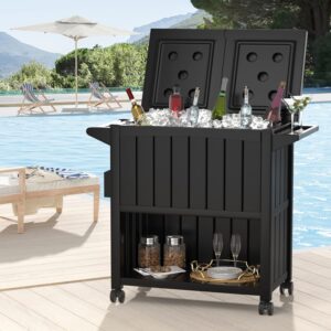 Devoko 85 Quart Rolling Ice Chest Portable Movable Dining Cart Table Cooler Outdoor PP Cart on Wheels for Patio Pool Party Cookouts BBQ Ice Bag with Bottle Opener, Black