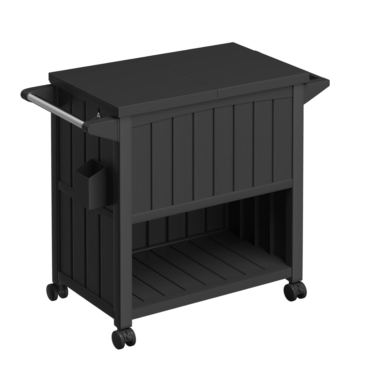 Devoko 85 Quart Rolling Ice Chest Portable Movable Dining Cart Table Cooler Outdoor PP Cart on Wheels for Patio Pool Party Cookouts BBQ Ice Bag with Bottle Opener, Black