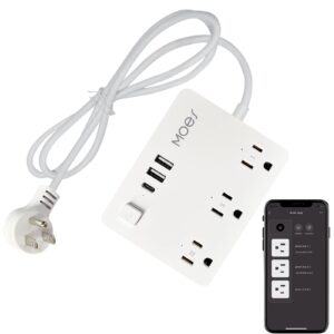 moes wifi smart power strip, surge protector with 2 usb ports(5v 3a), 1 type c, 3 us standard smart outlet and 5ft extension cord, smart life/tuya app remote control,work with alexa and google home