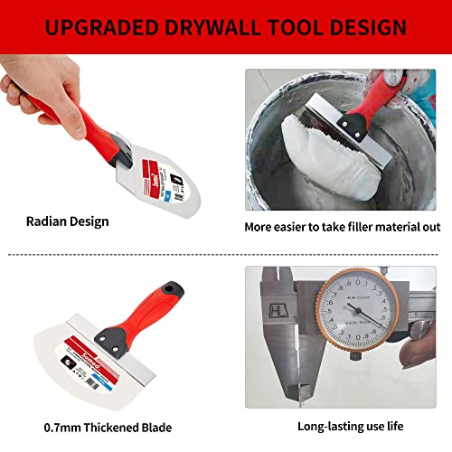 Drywall Hand Tool Kit,Stainless Steel Putty Knife Set Including Joint Knife Taping Knife Paint Scraper Mud Pan