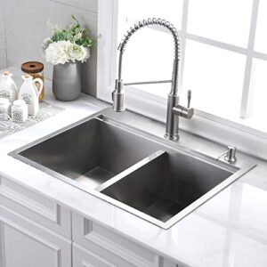 33 Inch Double Bowl Drop In Kitchen Sink Workstation - VOKIM 33 x 22 Inch Stainless Steel Top mount Kitchen Sink 16 Gauge Stainless Steel Drop In Kitchen Sink 10 Inch Deep 50/50 Double Bowl Sink